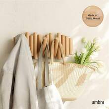 Modern Natural Wood Wall Mounted Coat Rack,  5 Hooks, Scandinavian Style Storage Organizer, Linear Design, Can Be Installed Without Drilling Holes - Ginger - View 8