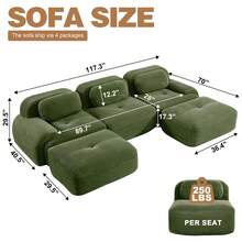 81.8"/117.3"/152.7" Modular Sectional Sofa, Corduroy Boneless Sofa With Deep Seat And Button Tufted Cushions, Comfy Cloud Sectional Loveseat Couches For Living Room Bedroom, No Assembly - 綠色 - 查看 3