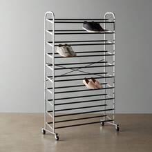 Basics 50 - Pair Chrome Metal Portable Standing Shoe Rack Organizer, 10 Shelves, 35. 8 X 14. 6 X 59. 5 Inches