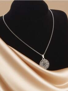 1pc Men's Retro Compass Pendant Necklace, Fashion Sweater Chain - Antique Silver - View 3