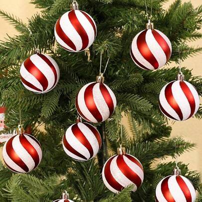 6个红白圣诞球装饰品，圣诞树装饰品，适用于生日、婚礼、圣诞节、新年庆祝活动、室内外派对装饰、家居装饰、圣诞装饰、房间装饰、冬季圣诞装饰、家居圣诞礼物、圣诞装饰