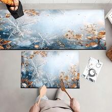 1 pieza Alfombra de gel de sílice con estampado de copos de nieve navideños, alfombra rectangular para sala de estar, dormitorio, pasillo, baño, lavandería - Poliéster, apta para decoración interior y exterior del hogar, se puede usar como regalo y decoración navideña