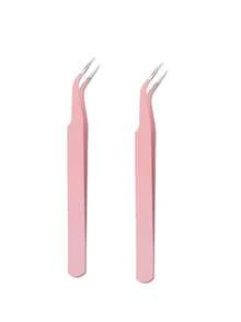 2pcs Angled Eyebrow Tweezers & Lash Applicator Tool, Precise Facial Hair Removal Tool For DIY Scrapbooking, Jewelry Making, Beading, Colorful Craft Projects And Home Beauty Use, Durable Structure Curved Lash Tweezers For Easy Lash Application And Removal