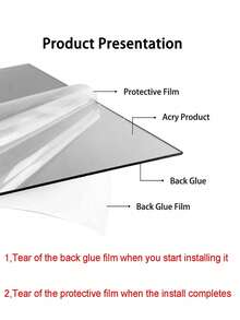4/8 块 3D 亚克力镜面瓷砖 - 防碎、自粘、客厅、卧室、办公室、厨房的墙面装饰 - 抛光表面、易于安装、无需电源、远距离扭曲镜面效果
