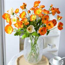 1PC Poppy Flower Simulation Flower Home Decoration Silk Flower Plush Pole Simulation Flower Ornament Hand-Held Flower Party Decoration Wedding Decoration Restaurant Table Simulation Flower Decoration Artificial Flower Branches Including Iron Wire Can Be Folded - Multicolor - View 11