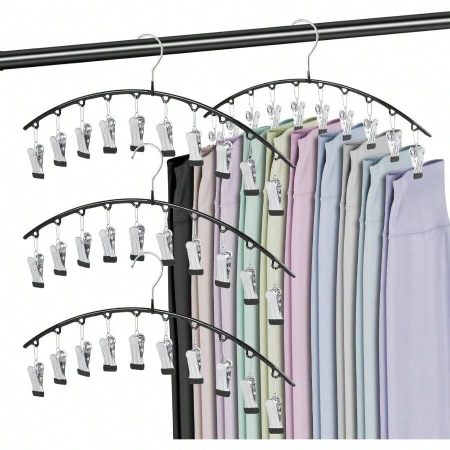 4 Pack Organizador Closet, Organizador de Closet, Ganchos para Pantalones, con 10 Clips, Organizadores para Metal Puede Sujetar Pantalones, Faldas, Sombreros - 4 Pago - Ver 1