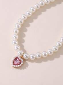 1pc Cute Princess Style Cat/Dog Pet Necklace With Heart Pendant, Beaded Pet Necklace