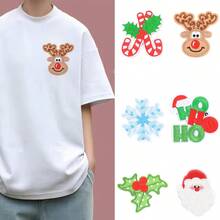 2/6pcs Santa Claus & Reindeer Fabric Patches, Non-Woven Christmas Series Candy Cane, Letter, Leaf Fabric Patches, DIY Clothing, Shoes, Hats Decoration