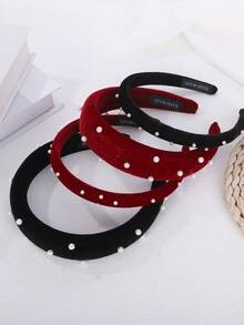 4/1pc Retro Velvet Headband, French Vintage Pearl Hairband, Autumn/Winter Elegant High Crown Hair Accessories Suitable For Daily, Work, School, Festivals