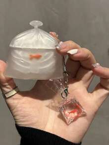 1 个创意 3D 金鱼设计硅胶保护壳带悬挂配件，兼容 Apple 1/2/Pro/3/Pro2/4th Gen（不含耳机） - 無色 - 查看 7