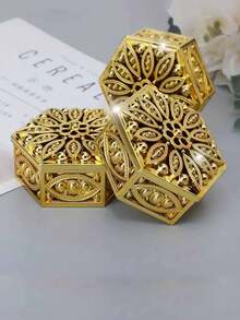 Hexagonal Plastic Jewelry Storage Box, Gold Plated European Style. Suitable For Storing Fashionable Jewelry For Parties, Weddings And Celebrations, Wedding Gift Box For Various Festivals, Birthdays And Party Decorations