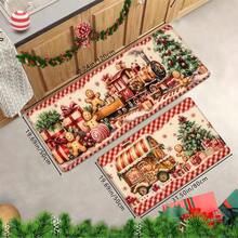 1pc/2pcs/3pcs Cute Healing Gingerbread Man Gift Box, Christmas Train Print Thick Kitchen Floor Mat, Christmas Printed Non-Slip Oil-Proof Mat, Absorbent Anti-Slip Kitchen Rug, Washable Entrance Door Mat, Kitchen Living Room Laundry Bathroom Floor Mat, Christmas Room Decor Rug - Multicolor - View 10