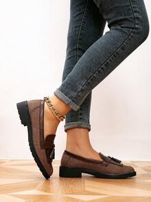 Mocasines planos casuales de mujer con decoración de flecos, otoño/invierno - Multicolor - Ver 3
