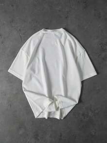 Camiseta deportiva de manga corta con cuello redondo y gráfico de barra de peso, de corte suelto y transpirable para hombres - Blanco - Ver 2