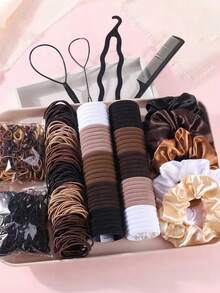 1109 Hair Tie, Scrunchie And Comb Set, Suitable For Girls, Meets Daily Needs. Easily Create Simple Ponytails, Fashionable Buns Or Creative Hairstyles, Practical And Convenient! School Supplies - Multicolor - View 9