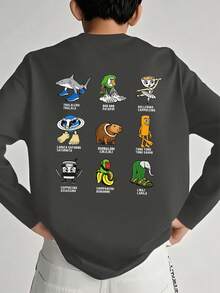 Tween Boy Graphic Print Crew Neck Long Sleeve T-Shirt, Autumn/Winter Top - Dark Grey - View 2