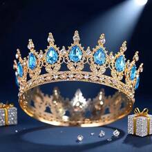 巴洛克水晶皇冠，奢华圆形皇家皇冠，优雅新娘婚礼头饰，派对头饰，金色皇冠，头冠，金色头饰，皇冠，发饰花环，头花圈，发藤，发圈，头冠，伴娘礼物，发饰 - 彩色 - 查看 13