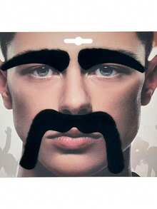 1 Set Men's Fake Mustache And Eyebrows Card Individually Packaged, Self-Adhesive Fake Mustache And Eyebrows, Suitable For Halloween Parties, Halloween Costumes, Role-Playing, Holiday Parties, Cosplay Props