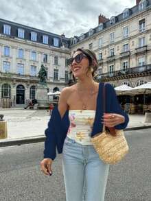 Áo khoác cardigan cổ chữ V dáng rộng LUBI Basic, kiểu dáng thoải mái, chất liệu vải dệt kim mềm mại, màu trơn, phù hợp cho mùa xuân, thu và đông, trang phục thường ngày, đi làm, uống trà chiều, du lịch. - Màu xanh hải quân - Xem 4