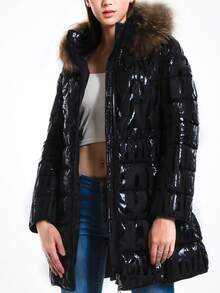 一件絎縫幾何休閒塗層布料拉鍊口袋垂墜抽繩撞色領子棉背心無袖棉夾克女士冬季背心日常旅行學校假期辦公室約會早午餐秋冬春季 - 黑色 - 查看 5