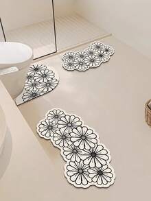 1/3 buc Covoraș Absorbant Antiderapant pentru Baie, Covoraș Diatomit cu Model Floral, Set de Baie, Covoraș de Toaletă în Formă de U și Covoraș pentru Chiuvetă, Covor de Bucătărie Decorativ de Crăciun cu Grosime de 2,5 mm