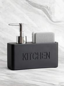 多功能皂液器，带海绵架的台面乳液瓶，浴室液体皂液器，实用水槽可再填充空瓶，浴室配件 9.47 盎司树脂厨房和浴室皂液器，内置清洁刷和储物盒 - 不含邻苯二甲酸盐，独立式设计，无需电力即可清洁餐具、台面和手 - 黑色 - 查看 13