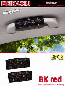 MEIKAXIU 2 Peças Protetor de Alça de Carro Interior em Tecido Brilhante e Confortável de Pele de Carneiro Falsa com Strass, Ajuste Universal - Pacote com 2 - Visão 13