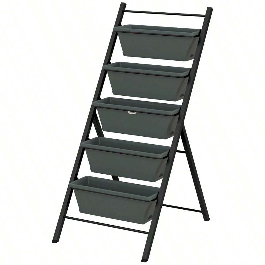 Outsunny 5Tier Vertical Raised Garden Planter With 5 Container Boxes Outdoor Plant Stand For Vegetable Flowers Grey - Charcoal grey1 - View 1