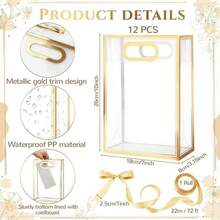 1/4/12 túi quà trong suốt có ruy băng, thích hợp cho tiệc mừng em bé chào đời, lễ tốt nghiệp, đám cưới, tiệc cô dâu, sinh nhật, tiệc tùng, kinh doanh, Kích thước: 7x10x3.15 inch (Giấy nhũ vàng) - Nhiều màu-Vàng - Xem 2