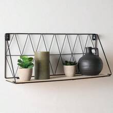 OHS Geometric Wire Hanging Wooden Wall Mounted Display Storage Organiser Shelf - Black - View 5