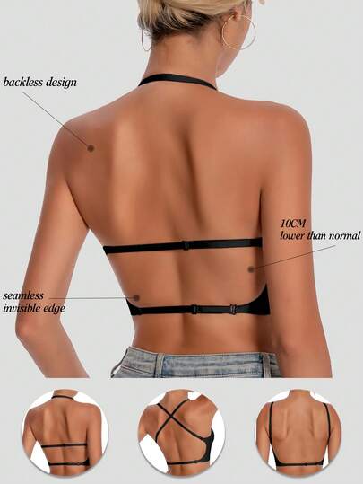 女士无痕露背文胸，夏季无肩带文胸，性感文胸，新娘内衣，3种肩带选择，无缝透气，可调节肩带，轻盈舒适，适合婚礼、正式礼服、吊带裙等场合。