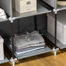 HOMCOM Fabric Wardrobe, Wardrobe With Clothes Rails, 8 Tiers, Folding Wardrobe, Foldable Wardrobe For Bedroom, Hallway, Fleece Fabric, Dark Grey, 125 X 43 X 162.5