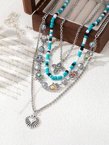 1pc New Bohemian Multi-Layer Beaded Chain Necklace, Elegant Jewelry For Women