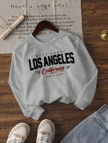 1pc Girls Casual Printed Pullover Crew Neck Sweatshirt, Autumn/Winter Student Young Clothing Long Sleeve Top - The Ultimate Crew Neck Sweatshirt Series For Every Young Trendsetter - Grey - View 2