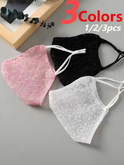 10pcs Women Fashion Solid Color Black/Brown/Gray/Light Purple/Pink Rhinestone Decor Thin & Cool Breathable Face Mask Set, Suitable For Big Face, Fits Oversized (Suitable For Outdoor, Travel, Vacation)