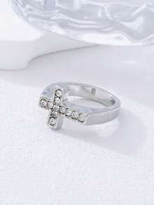1pc Fashionable Elegant Rhinestone Inlaid Cross Ring For Women, Luxury Lightweight Suitable For Travel, Holiday, Party, Gift For Friends, Versatile For Daily Wear