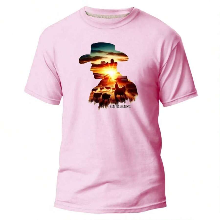 camiseta moda chapéu cowboy, camisa unissex country - rosa - Visão 1