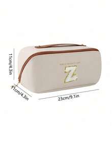 1pc High Quality PU Cosmetic Bag Travel Bag With Letters Cosmetic Storage Bag, Large Capacity Women's Handbag, Portable Travel Storage Bag, Multifunctional Waterproof Bag, Cosmetic Storage Bag, Travel Accessories, Travel Essentials, Cruise Essentials, Jewelry Storage, Lip Oil Storage, Nail Polish Storage, Valentine's Day Gifts, Bridesmaid Gifts, Birthday Gifts, Friends And Teacher Gifts, Holiday Gifts, Mother's Gifts, Women's Gifts