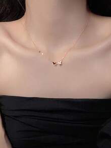 BALMORA 1pc Elegant And Exquisite S925 Sterling Silver Small Zirconia Smooth Face Double Butterflies Pendant Necklace For Women For Birthday Gift