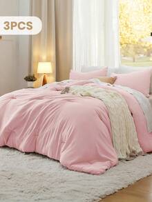 South Life 3pcs Comforter Set, Bedding, Cozy And Warm Bedding, Solid Color, Easy Care And Comfortable, Breathable Bed Set, For Twin, Full, King, Queen Bed Sizes, Suitable For Bedroom, Guest Room, Dormitory, School Bedding Dorm Essentials, All Seasons, Meticulous Festival Gifts, Machine Washable, 1 Comforter And 2 Pcs Pillowcases, Fathers Day Gift, Birthday Decorations, Grad Party Decor, Fathers Day Decor, Graduation Gift, Birthday Gift - Nhiều màu - Xem 7