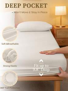 2/3 Pcs Fitted Sheet Set, Bedding, Solid Color Bed Sheet Set, Halloween Decor, Fall Decor, Christmas Decoration, Soft And Comfortable Bedding, Skin-Friendly Bed Cover Set, Room Decor For All Season, Halloween Gift, Mattress Protector For Bedroom, Fits For Single, Twin, Full, Queen And King Size Bed, 1 Fitted Sheet And 1/2 Pillowcases, Machine Washable - 暖白色 - 查看 4