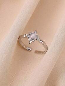 Fashion Pink Sun Stainless Steel Open Rings For Women, 18K Gold-Plated Anti Fading Finger Ring, Golden Wedding Jewelry Party Accessories, Christmas Gifts For Best Friends/Mom