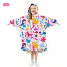 1pc High Permeability Printed Thickened Flannel Single Layer Hooded Sweatshirt, Video Game Controller & Space Pattern Wearable Blanket, Warm And Windproof Fleece Robe For Boys, Autumn/Winter - Multicolor - View 16