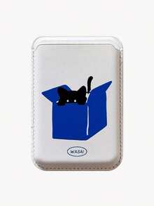 طقم كوري من تصميم فريد بتوضيح قطة سوداء مغناطيسية شفافة من الاكريليك لهاتف آيفون 17 برو ماكس/17 برو/هونفون 14/15 برو ماكس/13/12/11 مع حامل بطاقات جلدي مغناطيسي، حالة هاتف مضادة للسقوط