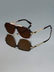 1pc Retro Classic Double Bridge Aviator Frame Fashion Fashion Glasses, Unisex Minimalist Versatile Punk Party Hippie Boho Style - Multicolor - View 3