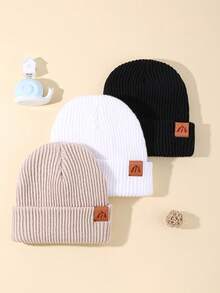 3 件装可爱时尚婴儿推车徽标针织帽适合婴儿女孩男孩适合日常冬季保暖