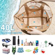 Women's Large Capacity Beach Tote - Heavy-Duty Polyester Beach Bag With Multiple Compartments, Spacious Interior For Beach, Travel, Shopping, Picnics - Khaki Tote, Suitable For Everyday And Special Occasions - Lightweight And Sturdy Design, Beach Bag Accessory, Travel Tote, Quilted Texture, Sturdy Handle Construction - 卡其色 - 查看 4