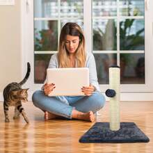 EFAN 40 Cm Tall Pet Cat Scratching Board, Entertainment Toy For Cat, With Hemp Rope And Soft, Smooth Plush Covering, Vertical Scratching [Fully Extended], Modern And Stable Design, Specially Designed For Cats. - Dark Grey - View 1