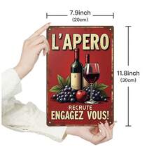 Putuo Decor 1 pieza Letrero de metal vintage francés Putuo Decor, La Priere De L'aperot, decoración de pared para el hogar, granja, bar, pub, club, cueva de hombre, 7.8 X 11.8 pulgadas