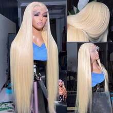 YGQWD Blonde 613 Bone Straight Human Hair Wig 13x4 Lace Frontal Wig 34 Inch 200% High Density Human Hair Blended Hair Wig With Natural Hairline And Bleach Node For Women Halloween Accessories - S613 - 查看 4